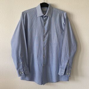 Van Heusen Shirt Men's 15.5 Blue Stripe Long Sleeve‎ Button Up Regular Fit
